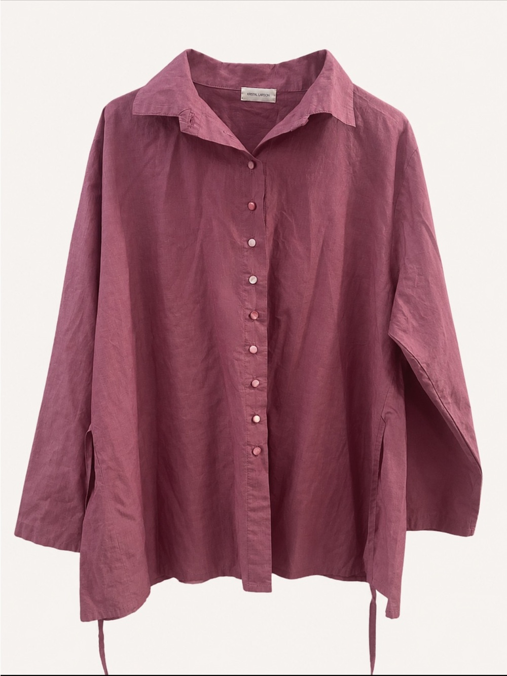 Krista Larson 100% Cotton Oversized Tunic Shirt Artisan Lagenlook Dusty Rose O/S